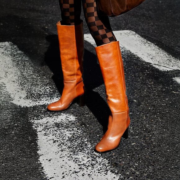 Free People Grayson Tall Boots Saddle Leather Size EU 36.5 US 6.5 NEW - Picture 1 of 16